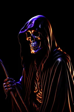 ultra high image quality, Grim Reaper Close-up of an set against AMOLED-worthy pure black backdrop, fantasy art style infused with filter, tailored for vertical wallpaper, exclusive design with no duplicates, radiating beauty suitable for a PC screen image, vivid colors, ultra fine, digital painting.