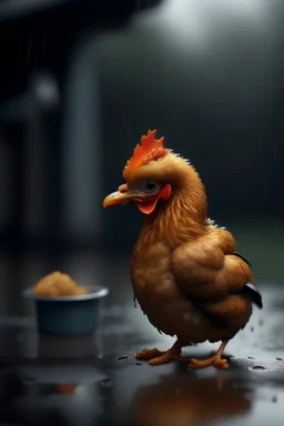 chicken nugget smoking a cigarette in the rain