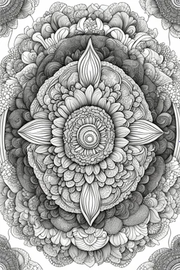 create a coloring page, black and white, line work. mandala pattern