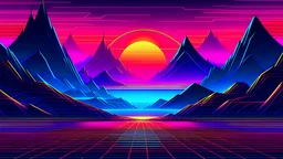 A beautiful graphic art of a synthwave landscape