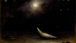 A grayish violet rocket zooming across the stars painted by Albert Pinkham Ryder