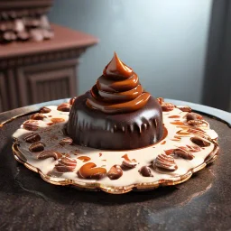 the world's most decadent maximalist dessert, oozing caramel, house chocolate maximalism, unreal engine, maximalist dessert