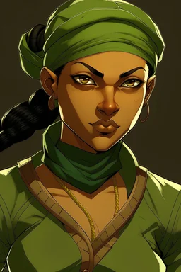 pakistani, brown skin, cammy, green eye, comic, full body