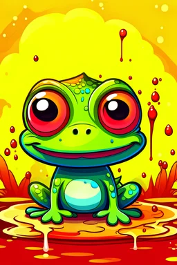 chibi style art for a frog with cute and colorful background