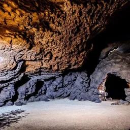 a large cave with same rocks burned and a shadow of a dragon in background, aesthetic