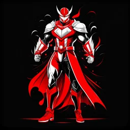 Dragman art illustration black background red and white color full body