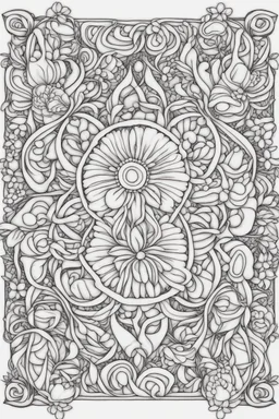 hippy flower picture coloring page with decorative border around edges no color