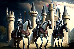 mounted knights in front of the wizard castle