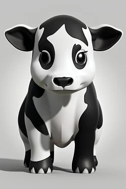 Black and White Adorably Cute Baby cow, 3D cartoon style, centered, full body in sharp focus, Nursery Art, Nursery Decor, Digital art, illustration in style of walt disney