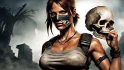 lara croft from tomb raider with a mask of a skull