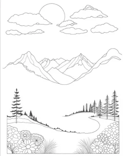Coloring pages: Escape Stress with Calmness and Relaxing Landscapes: Inner Peace