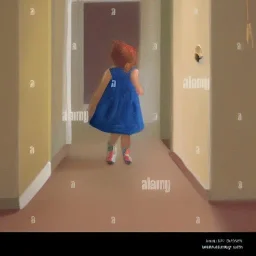 Distant Painting of a little girl walking in a room