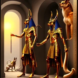 A magic door opening to Anubis with woman, high quality, high details , hd, hyper realistic, magic style ,