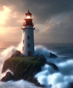 Fantasy light house, unreal engine, waves crashing, hi def, photo