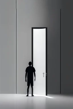 high-res minimalistic picture showing the person in front of two doors