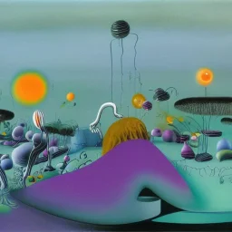 sureal landscape in microcosm with planctonic creatures by yves tanguy and dr seuss