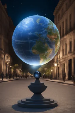 статуя на улице, Шар как планета/звезда: Превратим шар в визуализацию планеты, звезды или небесного тела. С помощью проекции, освещения и текстур можно создать ощущение реального космического объекта. Например, статуя шара может быть превращена в визуализацию планеты Земля с помощью проекции карты мира на его поверхность. При освещении шара светодиодными лампами можно создать эффект вращения Земли вокруг своей оси. Текстуры, имитирующие океаны, суши, облака и континенты, добавят реализма