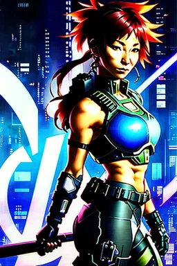 Tori Amos as a cyber punk mercenary girl , huge girl painting by Yoji Shinkawa and Katsushika Hokusai, highly detailed facial features, finely drawn and inked, 4k,