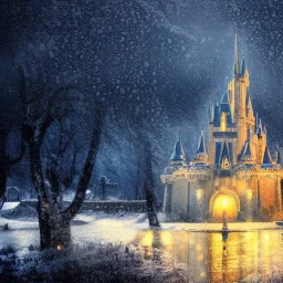 magic, castle, rain, landscape, snow, bright foreground, dragons