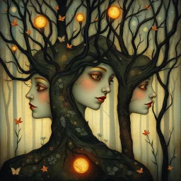 The faces you see in a spring forest... Modifiers: ethereal acrylic art abstract surreal Arthur Rackham Art Nouveau celestial Didier Lourenço Catrin Welz-Stein warm light fractured debeh