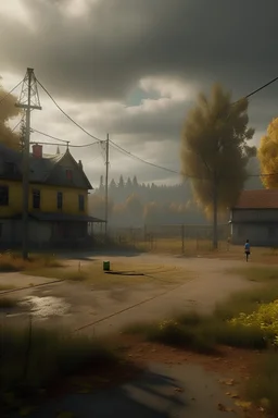 Basketball field in small town near viking structure in ps2 resolution