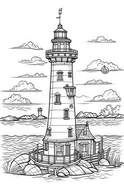 outline art for Lighthouses coloring pages with sitch, white background, Sketch style, full body, only use outline, dementia patients style, clean line art, white background, no shadows and clear and well outlined.