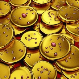 massive number of gold coins blood splatter