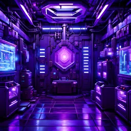 cyberpunk purple crystal energy supply room