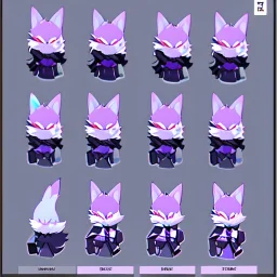 a fox fursona, darker colors, master quality, backlighting, soft lights, full body portrait, in frame, 8k, furry, fur, black and purple color pallet, fursona reference sheet,