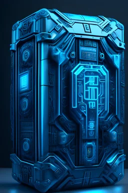 ultra detailed and intricate 3d rendering of a hyperrealistic “cyberpunk blue box” symmetric