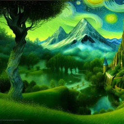 Epic Drawing of scenery of The LOTR estilo Van Gogh 4k