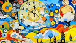 Clouds with clocks all over the place painted by Wassily Kandinsky