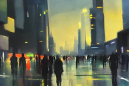 Futuristic City, city lights, people, street, Blade runner influence, lesser ury impressionism painting