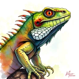 dnd, fantasy, watercolour, humongous strokes, stylistic, portrait, illustration, anthropomorphic lizard