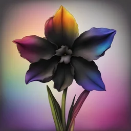 create an interesting black daffodil with color rainbow and colour backgrounds