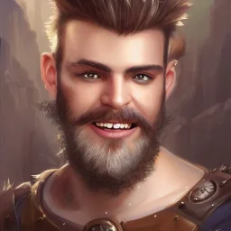 a _ fantasy _ style _ portrait _ painting _ of white male spiky hair short head smile beard round face steampunk goggles rpg dnd oil _ painting _ unreal _ 5 _ daz. _ rpg _ portrait _ extremely _ detailed _ artgerm _ greg _ rutkowski _ greg