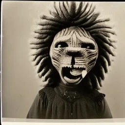 Old photo grandma, lion, zip mouth toy, h r giger, alien child, scared