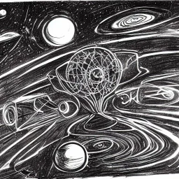 pen sketch of organic ai at the edge of the universe in surrealistic style