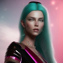 Un retrato de una reina cristalizada, motor atmosférico, realista e irreal, iluminación cinematográfica, representación de octanaje, luz transoarente, rosa turquesa