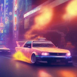 volumetric japan city environment and background, realistic illustration and highly detailed digital painting of illegal street drifting, ghost flames, inside a vibrant city, underground jdm scene, d1 grand prix, nissan, mitsubishi, otaku, neon, toyota, honda, subaru, highly detailed, money, high contrast, realistic shaded volumetric lighting, 8k, tokyo drift, reflective ground, octane render, smoke, burnout, vitality colours, colorful, uhd, blue fires, dk, hooning manga art by sam curry