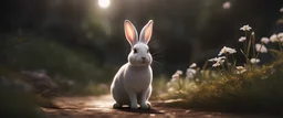 Photo of beautiful rabbit, full-body, intricate detail, artwork by makoto shinkai, octane render, cinematic, unreal engine, hyper realism, realistic proportions, high detail, cinematic lighting, masterpiece, dramatic, dark atmosphere, highly detailed, sharp focus, d & d, high fantasy, unreal engine 5 highly rendered, global illumination, god rays, detailed and intricate environment, elaborate geometric ornament, hyperrealism, forest background