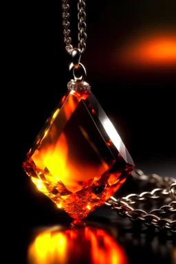 The pendant has translucent diamond shaped stones wrapped around an orange candle flame.