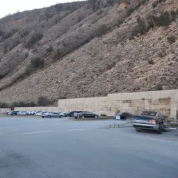 Highway rest area with steep walls and empty spacious parking spaces