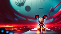 a spider mickey mouse hybrid, photorealism, movie screen capture, horror, sci-fi, retrofuturism,