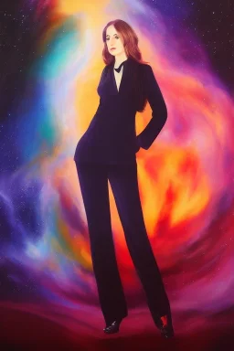 Full body portrait, painting, medium shot lady Spacecore midground volumetric magic spell