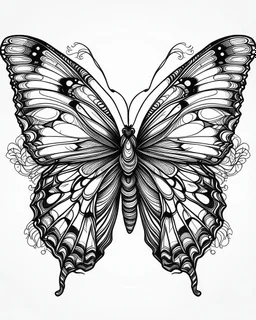 realistic butterfly tattoo idea, line art, background, vector, svg, black outline on white background, leave plenty of white space beetween lines for coloring, tattoo style, tattoo idea