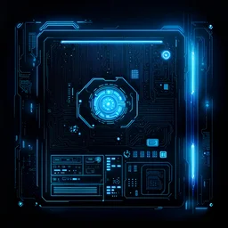 lost data journal, cyberpunk style, blue lighting, black background, video game icon