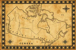 a scan of an ancient Cree Anishinaabe map, hand drawn been stained and weathered