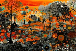 Colorful orange gray wet inks of a dreamy landscape with beautiful trees with lots of lacy figures on black canvas depicted in the perfect fractal style of Wassily Kandinsky, Jackson Pollock, Alphonse Mocha and Jeremy Mann, Meta, 4K 3D זוכת פרסים ניקון D850 Modifiers: 美丽的 幻想 错综复杂 获奖摄影 概念艺术 抽象主义 层次感 超现实的 品质清脆