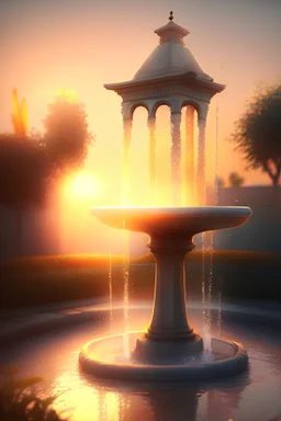 small tall fountain aith the sunrise on it in a smart house